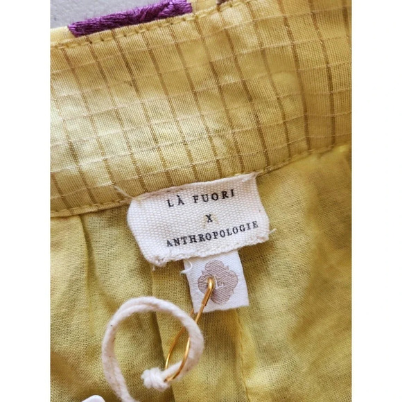 NWT La Fuori x Anthropologie Silk Blend Embroidered Shorts Size L Yellow - Picture 11 of 14